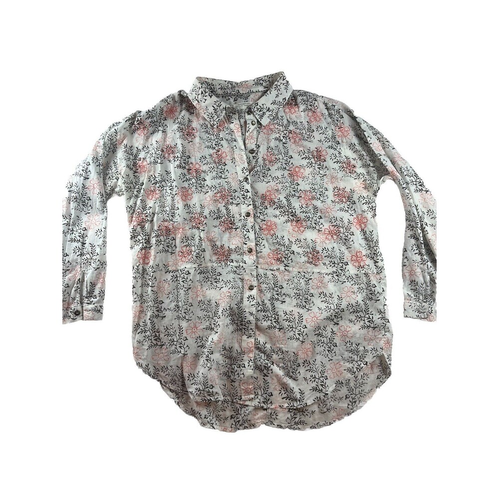 Anthropologie Top Womens M/L Enchanted Floral Button Down Lagenlook Embroidered